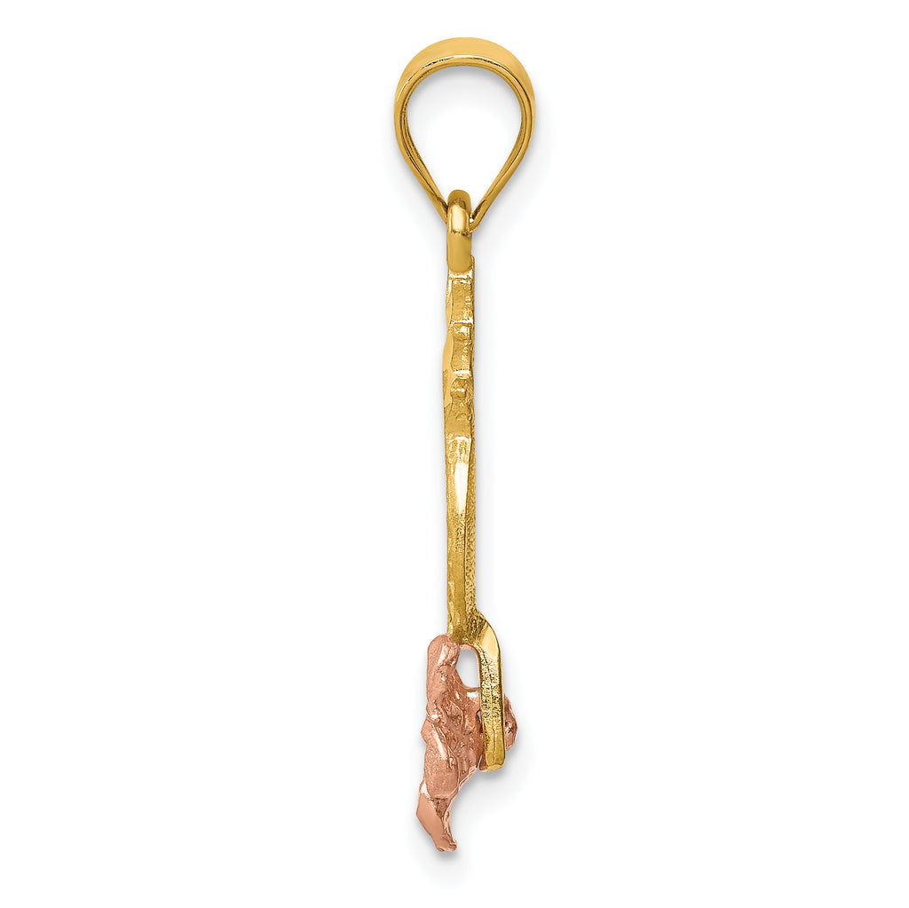 14K Two-Tone Gold Pineapple Pendant with Plumeria and Diamond-Cut Finish