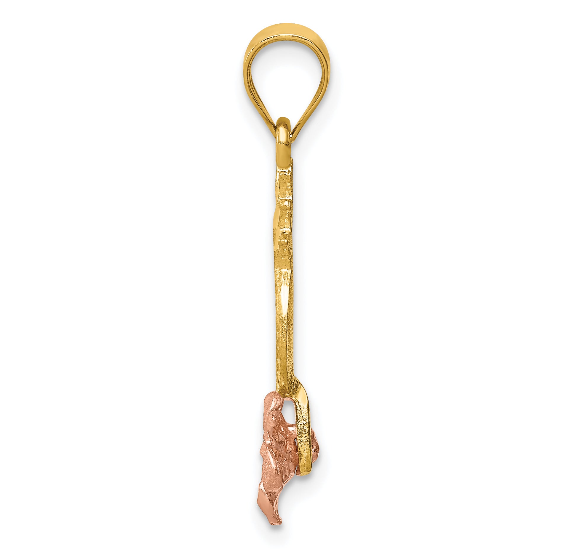 14K Two-Tone Gold Pineapple Pendant with Plumeria and Diamond-Cut Finish