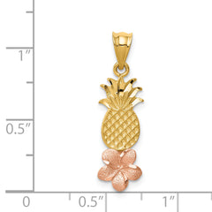 14K Yellow and Rose Gold Pineapple W/ Plumeria Pendant