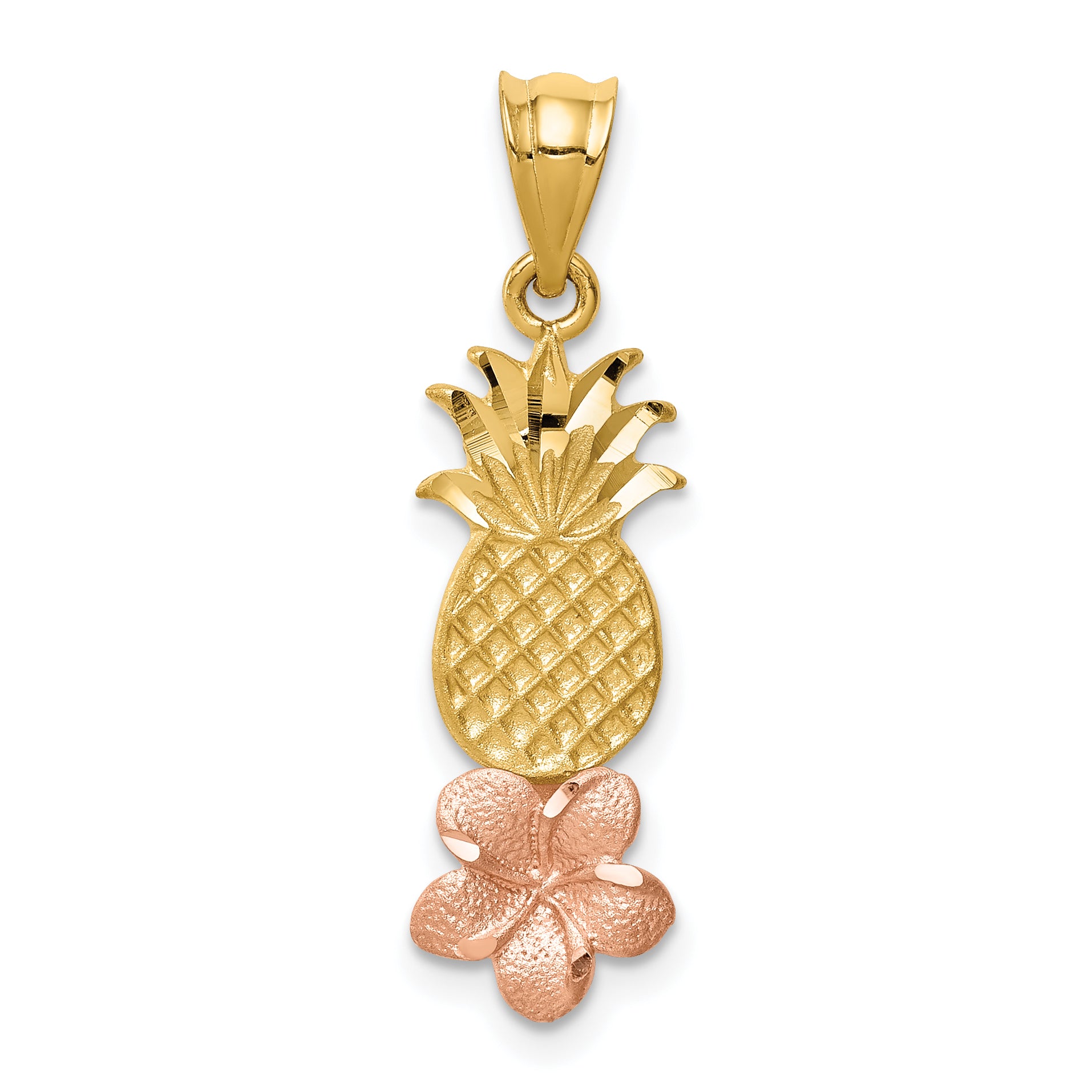 14K Yellow and Rose Gold Pineapple W/ Plumeria Pendant