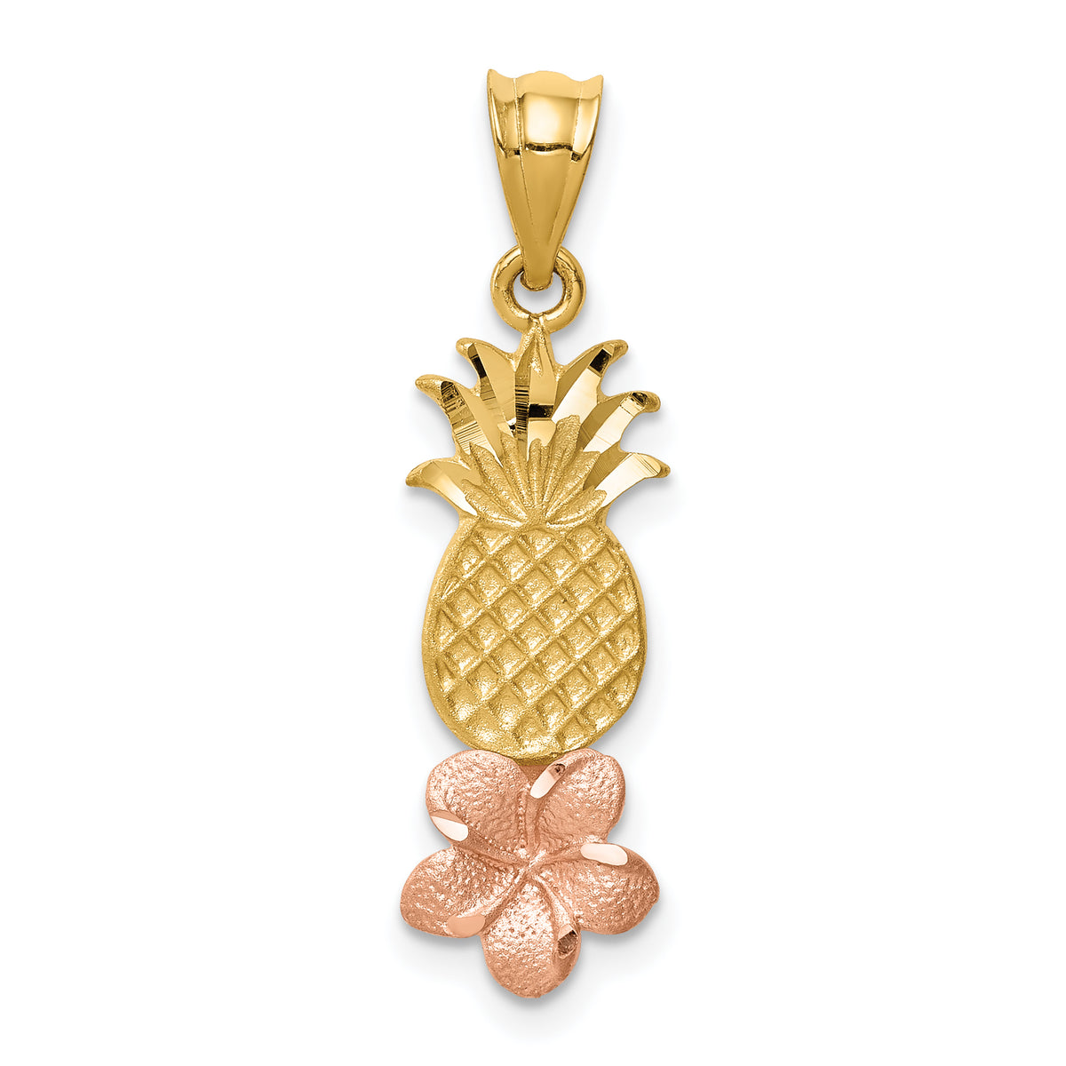 14K Yellow and Rose Gold Pineapple W/ Plumeria Pendant