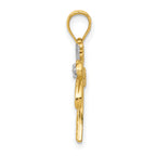 14K Gold Palm Tree Pendant with Rhodium Accents  Solid, Casted Design