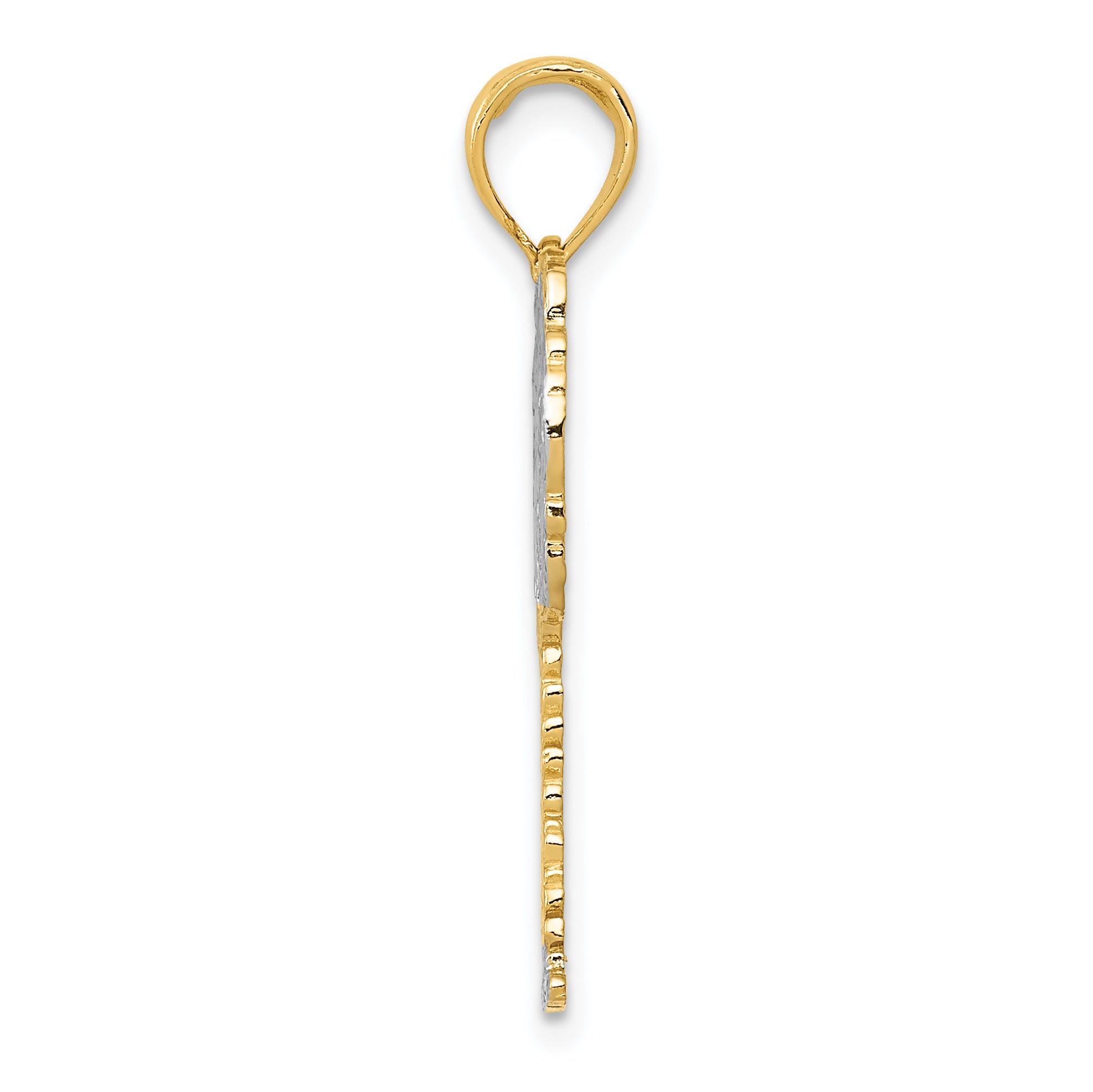 14K Gold Palm Tree Pendant with Rhodium Accents, Polished & Textured Finish Secondary image