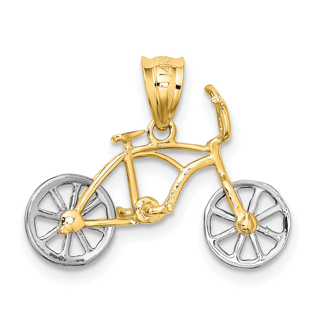 14K Two-Tone Gold 3D Moveable Bicycle Pendant for Men  Polished Finish