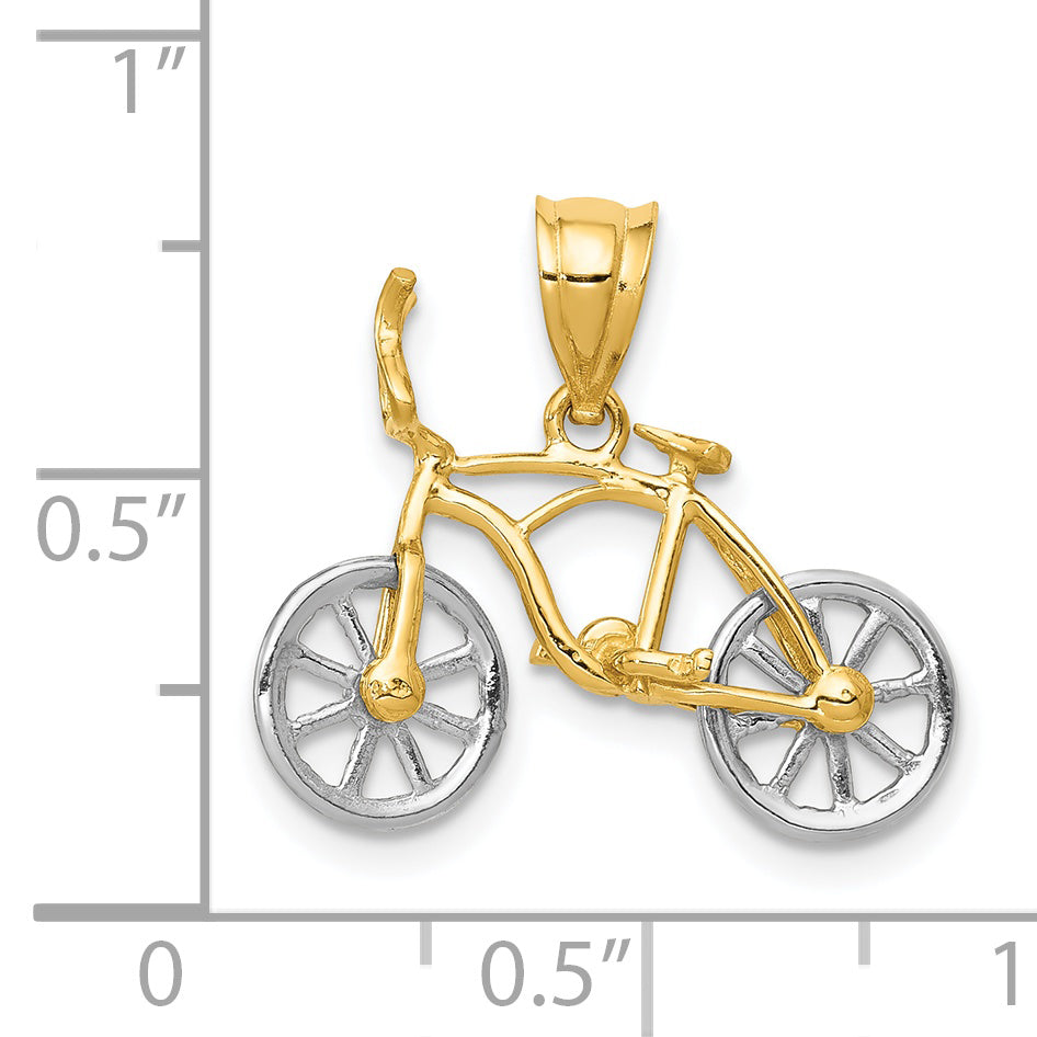 14K Two-Tone Gold 3D Moveable Bicycle Pendant for Men  Polished Finish