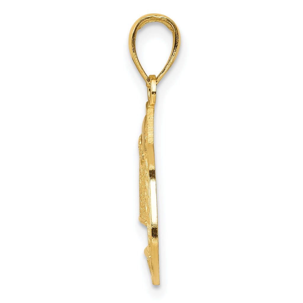 14K Gold Police Badge Pendant with Rhodium Accents  Polished Solid Design
