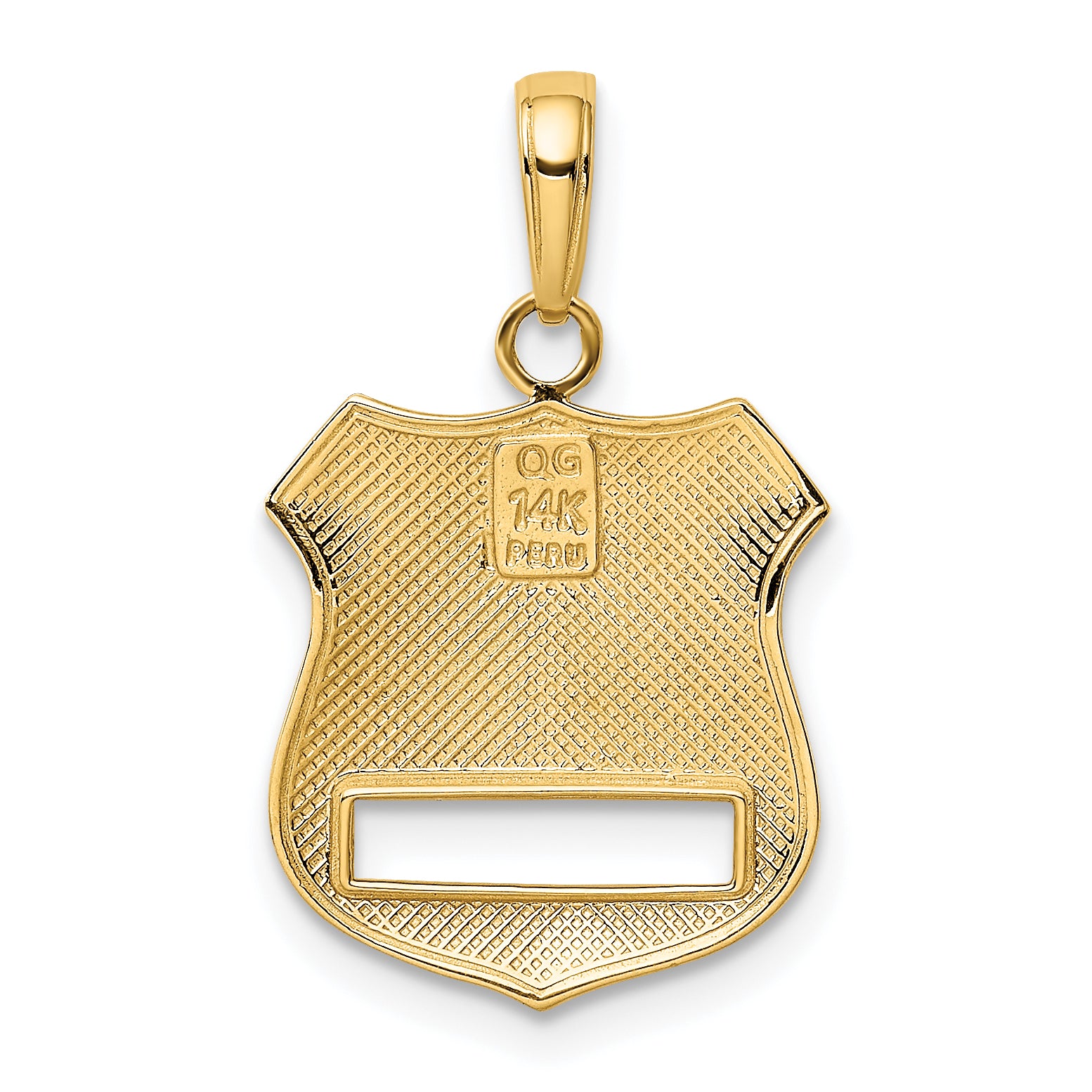 14K Gold Police Badge Pendant with Rhodium Accents  Polished Solid Design