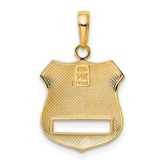 14K Gold Police Badge Pendant with Rhodium Accents  Polished Solid Design