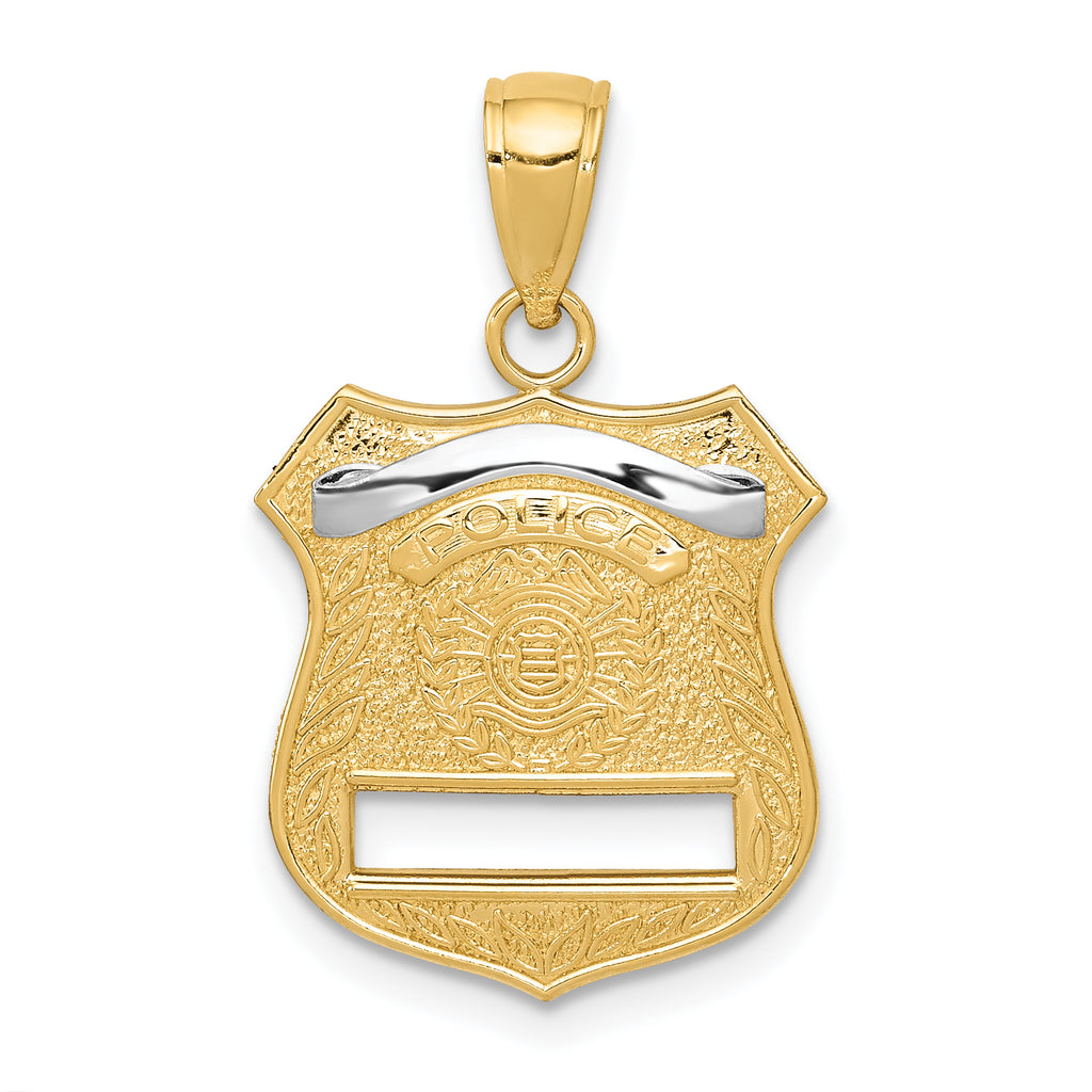 14k w/Rhodium Police Badge Pendant