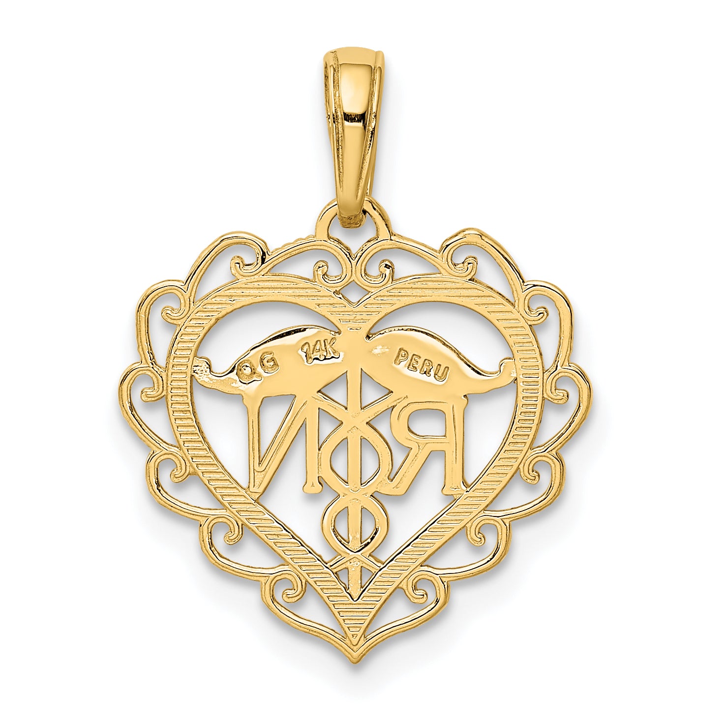 14K Gold RN Registered Nurse Heart Pendant with Polished Finish