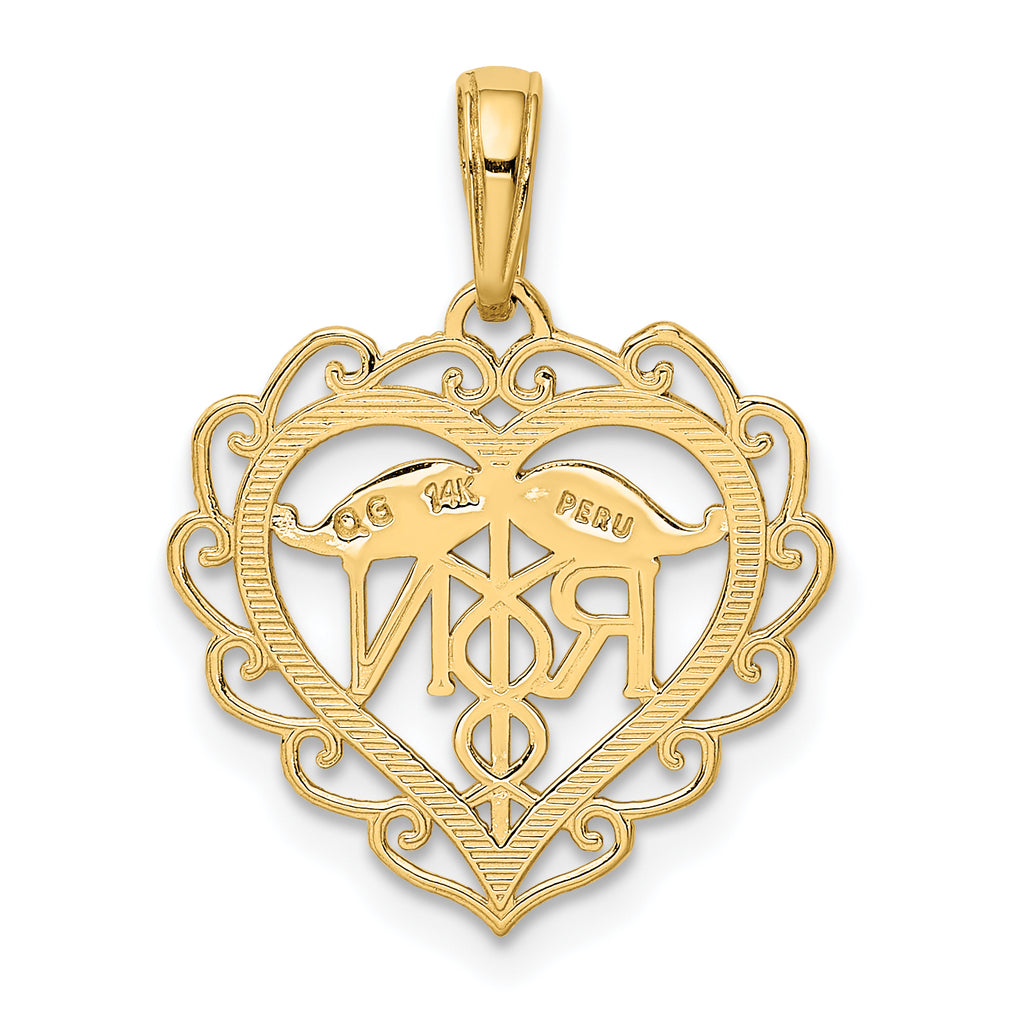 14K Gold RN Registered Nurse Heart Pendant with Polished Finish
