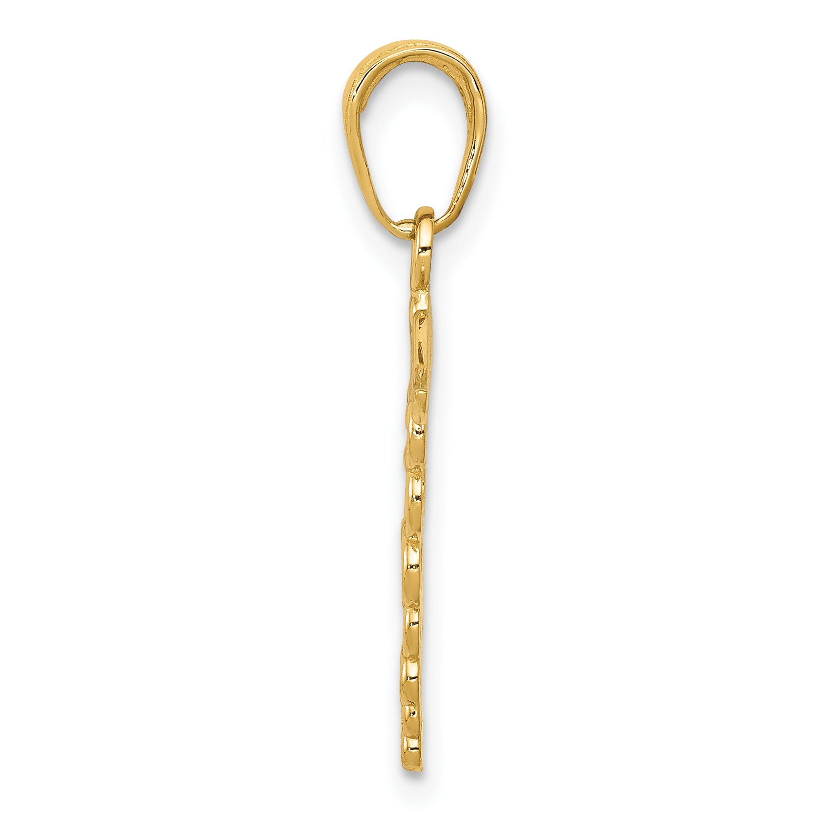 14K Gold Caduceus Charm with Polished Finish and Textured Back
