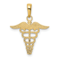 14K Gold Caduceus Charm with Polished Finish and Textured Back