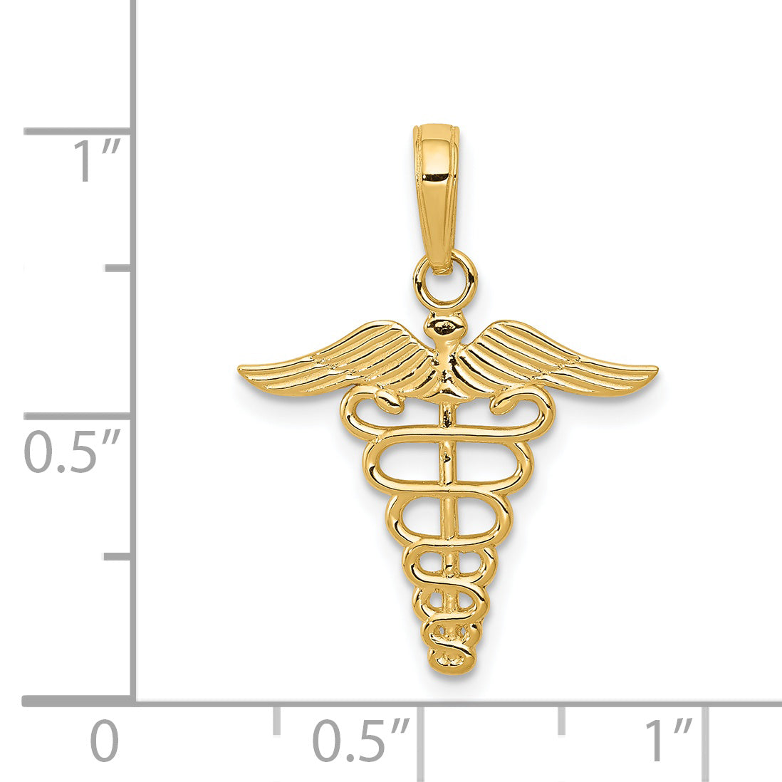 14K Gold Caduceus Charm with Polished Finish and Textured Back