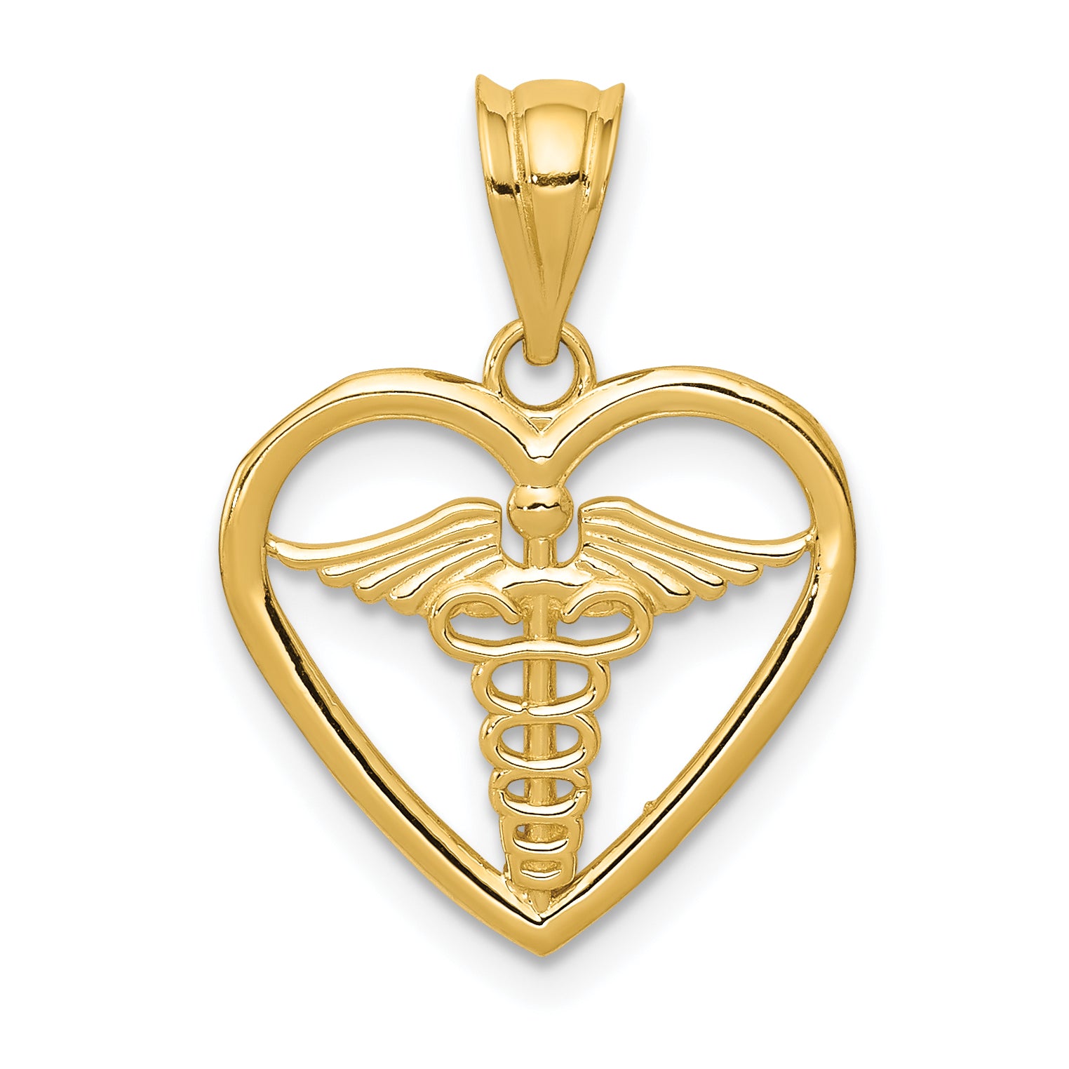 14k Caduceus Heart Medical Pendant