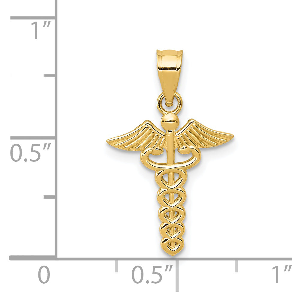 14K Gold Caduceus Medical Pendant with Polished Finish