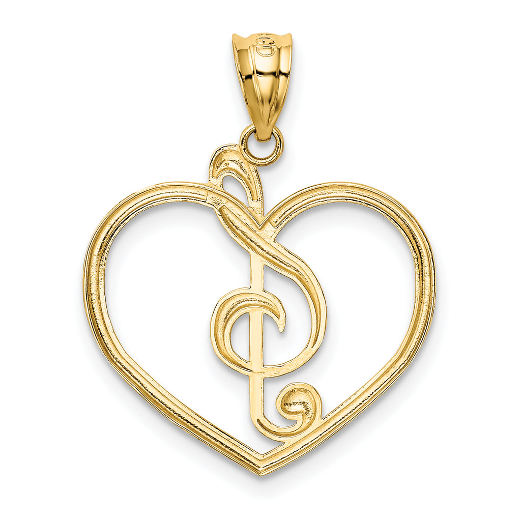 14K Gold Treble Clef Heart Charm with Polished Finish Elegant Design