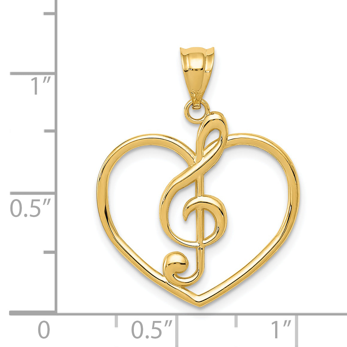 14K Gold Treble Clef Heart Charm with Polished Finish Elegant Design