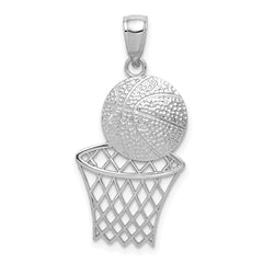14K White Gold Basketball and Net Charm with Rhodium Finish Solid Craft