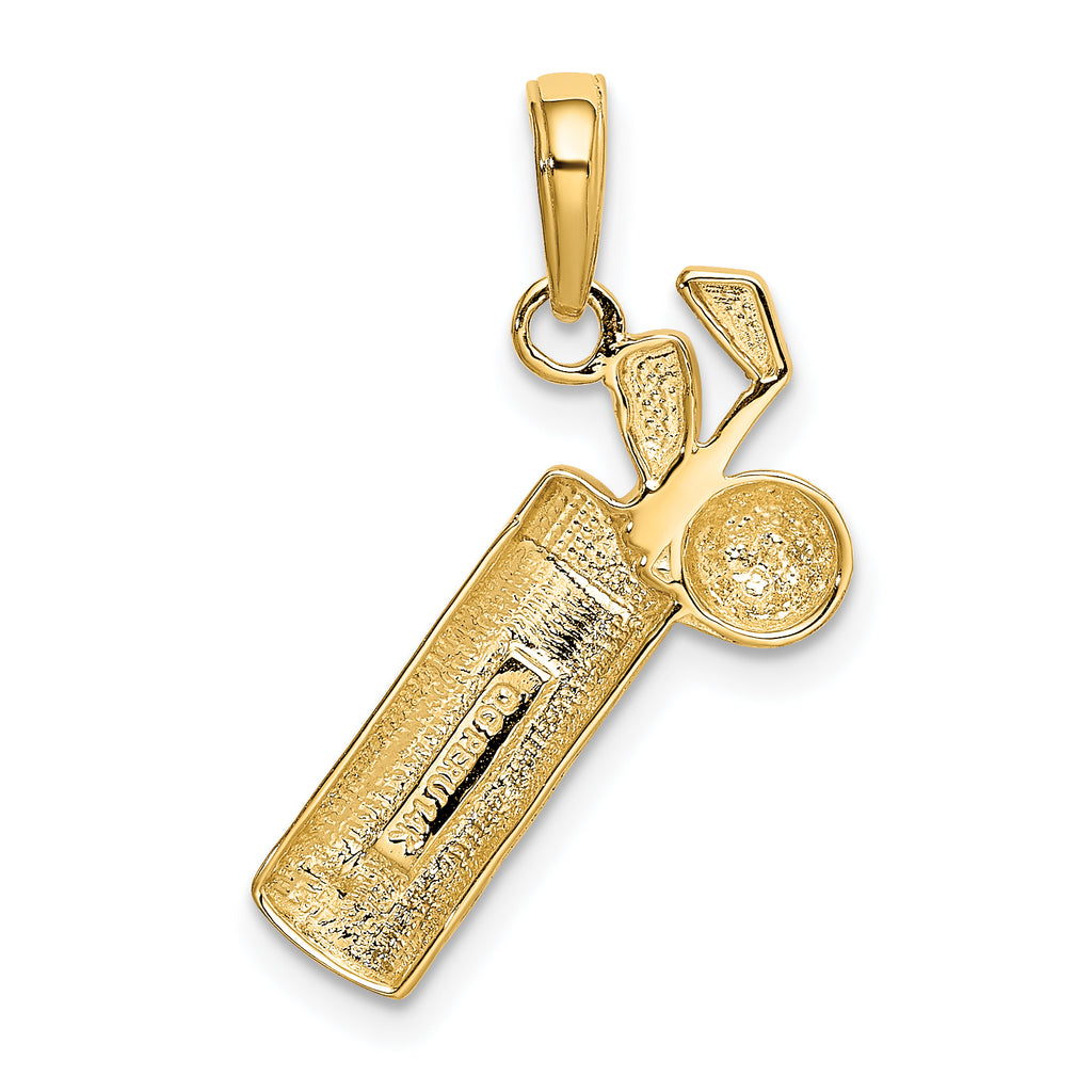 14K Gold Men's Golf Bag Charm  Polished, Textured, Elegant Design