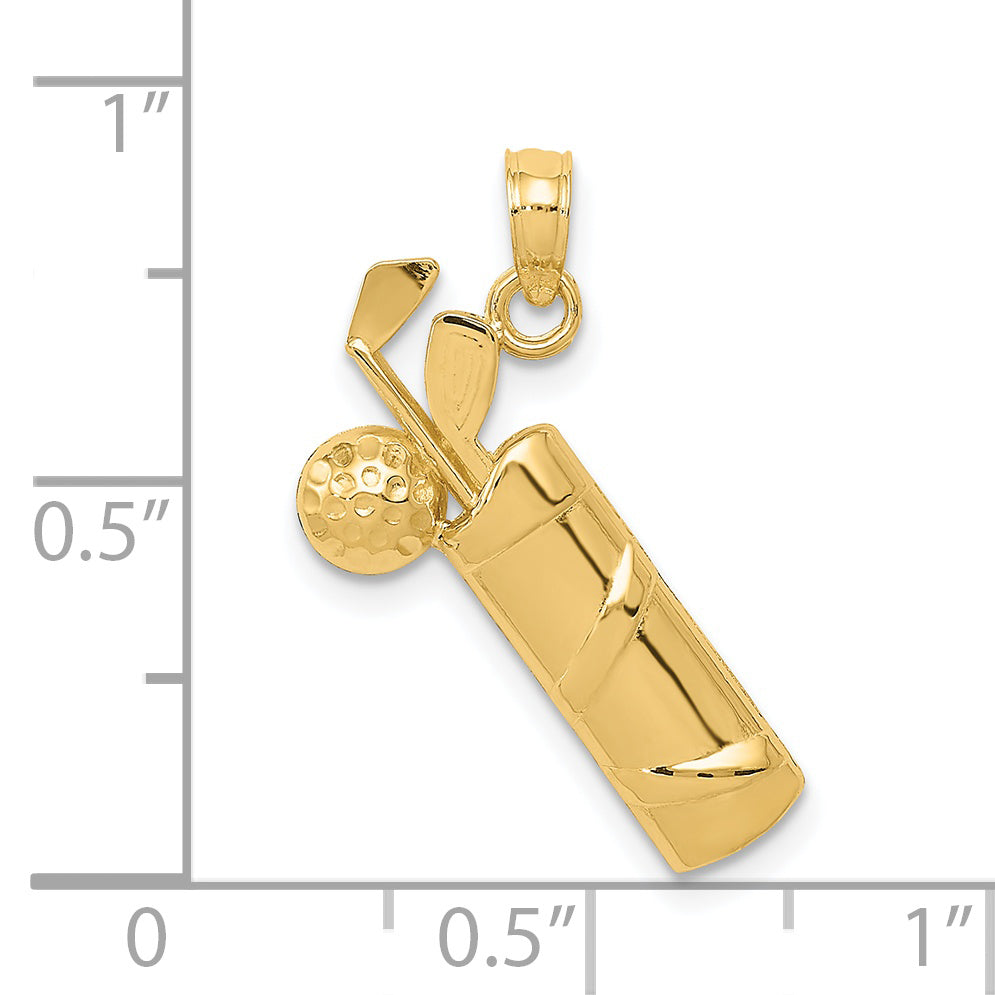 14K Gold Men's Golf Bag Charm  Polished, Textured, Elegant Design