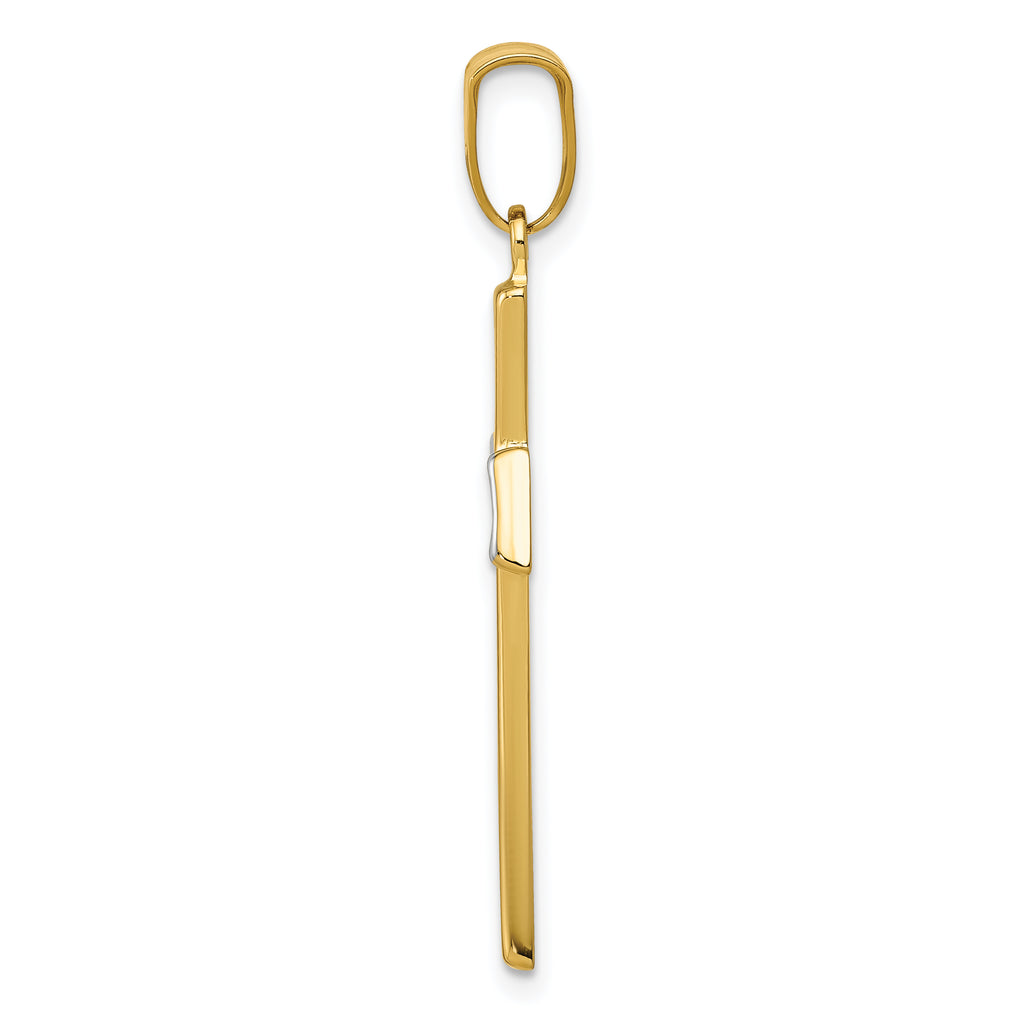 14K Yellow Gold Cross Pendant with Rhodium Accents Semi-Solid, Polished Elegance.