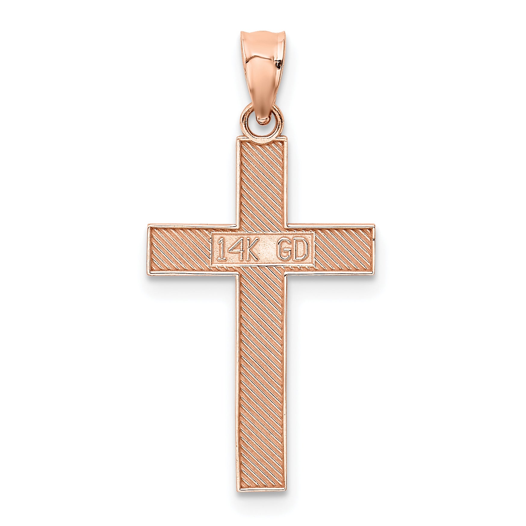 14K Rose Gold Cross Pendant with Polished Finish and Textured Back Elegant and Timeless Design