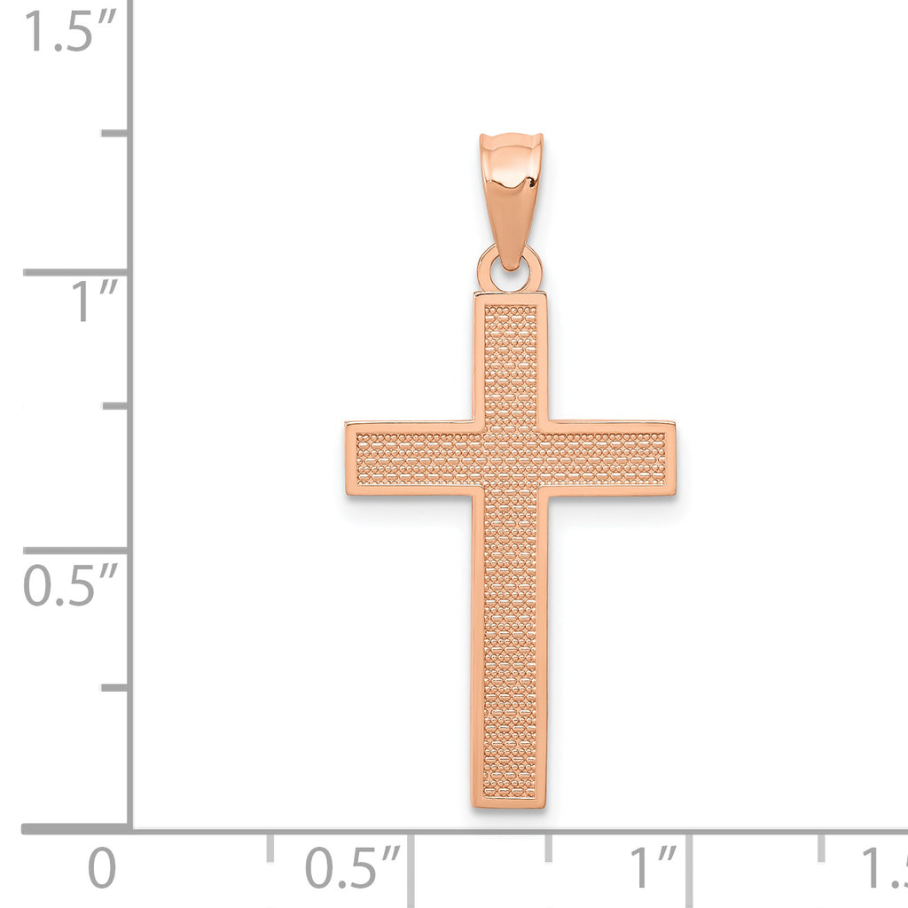 14K Rose Gold Cross Pendant with Polished Finish and Textured Back Elegant and Timeless Design