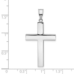14K White Gold Hollow Cross Pendant with Rhodium Finish  Elegant, Polished, and Lightweight Design