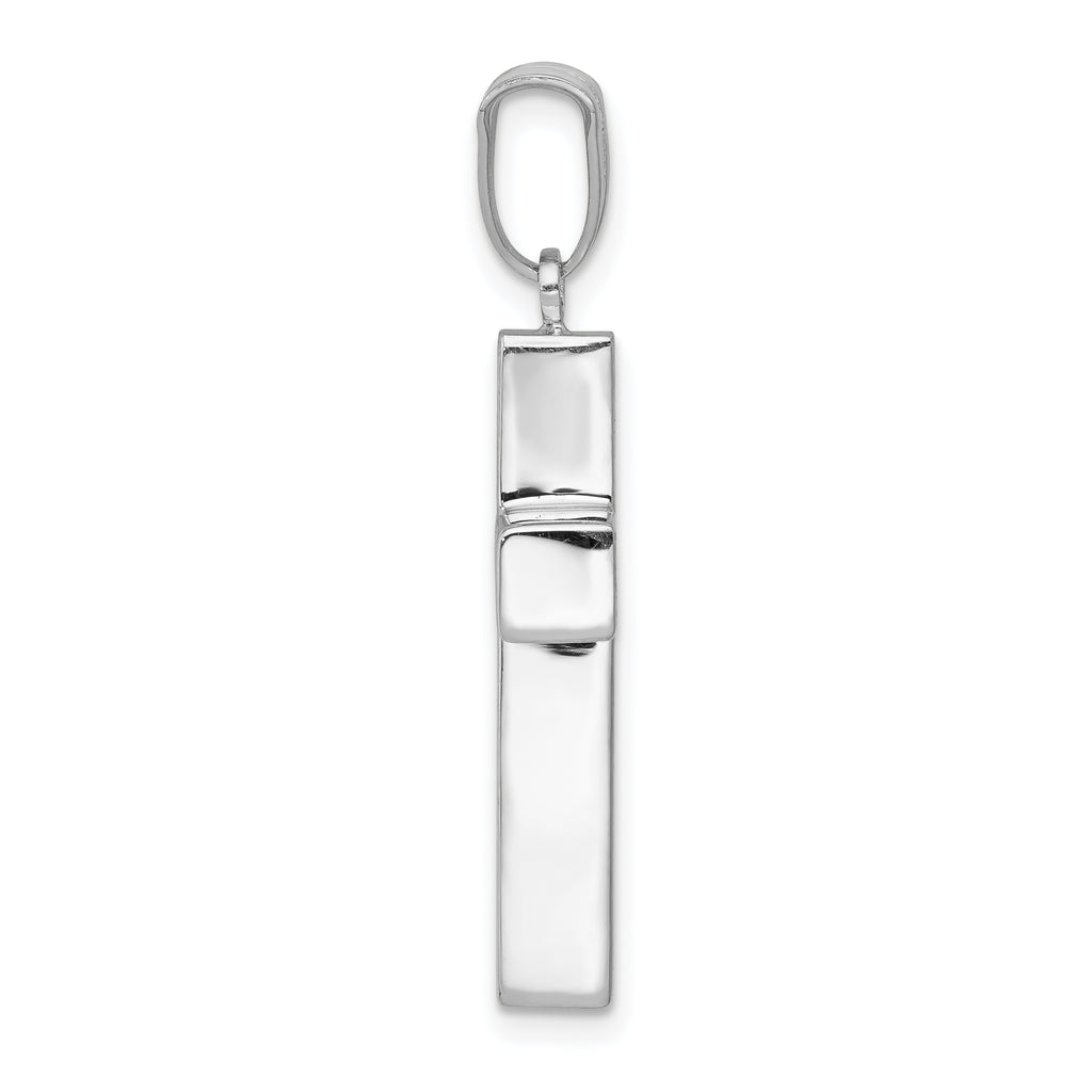 14K White Gold Hollow Cross Pendant with Rhodium Finish Elegant Lightweight Design