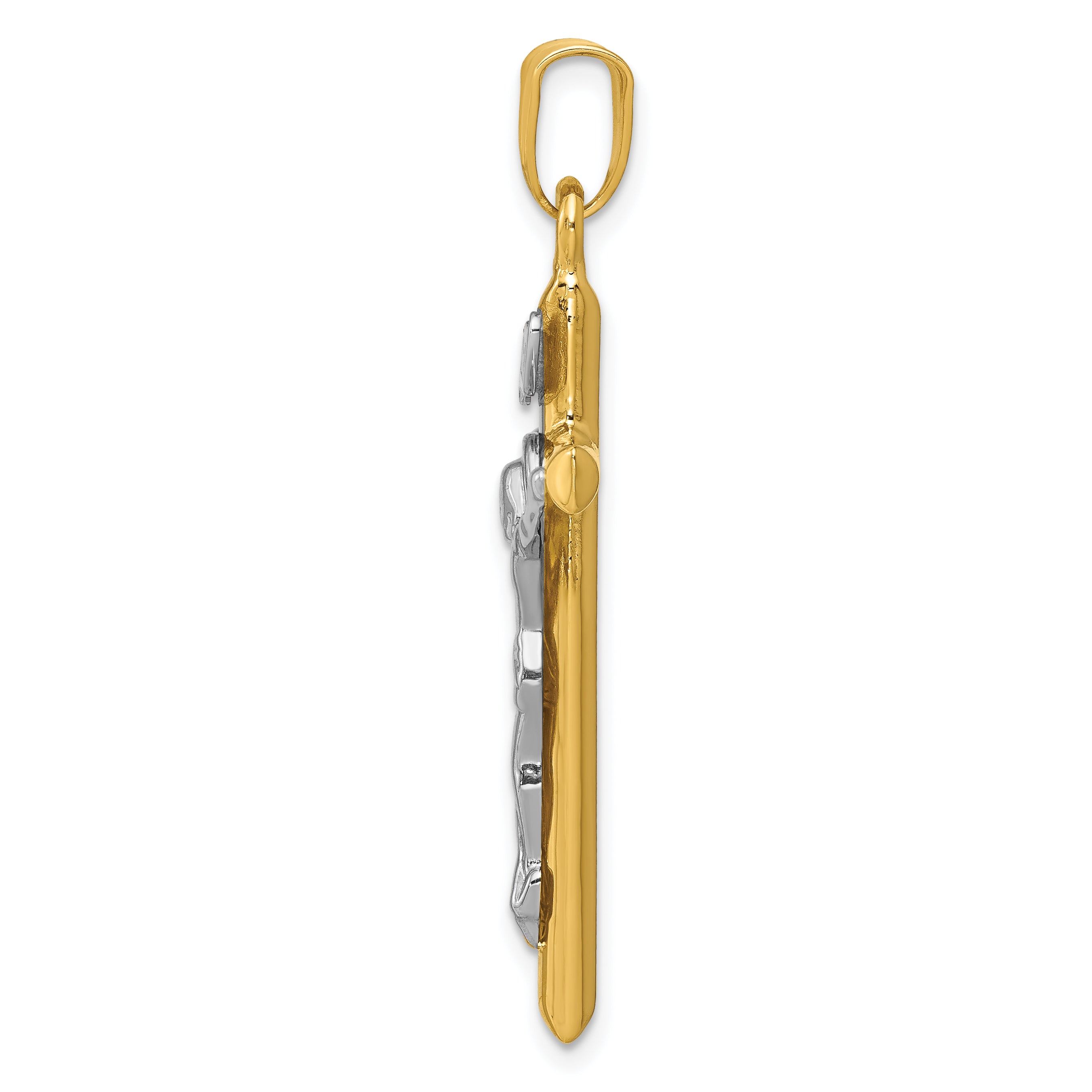 14K Two-Tone Gold INRI Crucifix Pendant with Polished Semi-Solid Design Secondary image