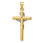 14K Two-Tone Gold INRI Crucifix Pendant with Polished Semi-Solid Design