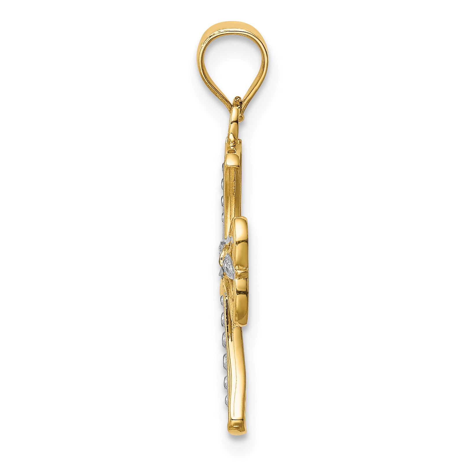 14K Gold Diamond-Cut Cross Pendant with Rhodium Accent  Elegant & Solid Design Secondary image