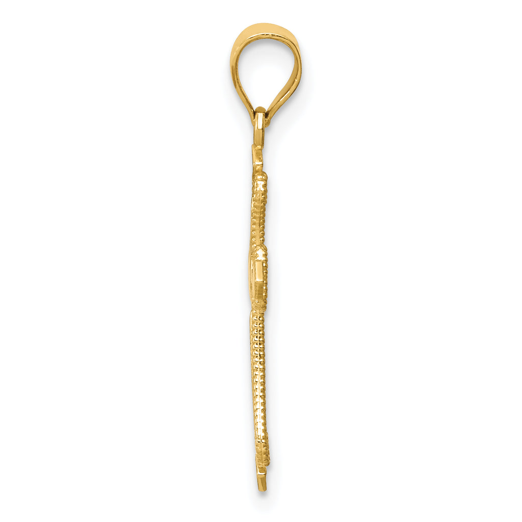 14K Gold Mini Budded Cross Pendant Solid, Casted Design