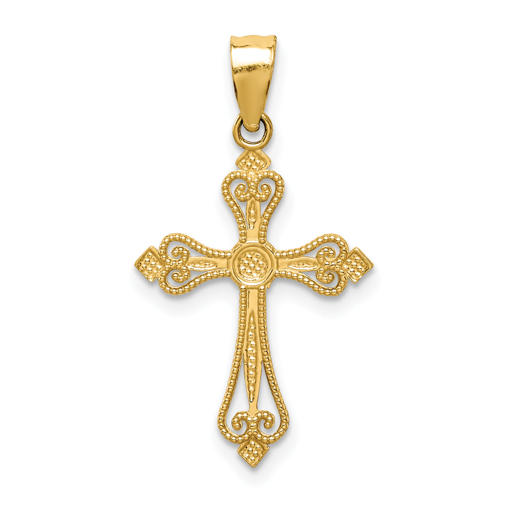 14K Gold Mini Budded Cross Pendant Solid, Casted Design
