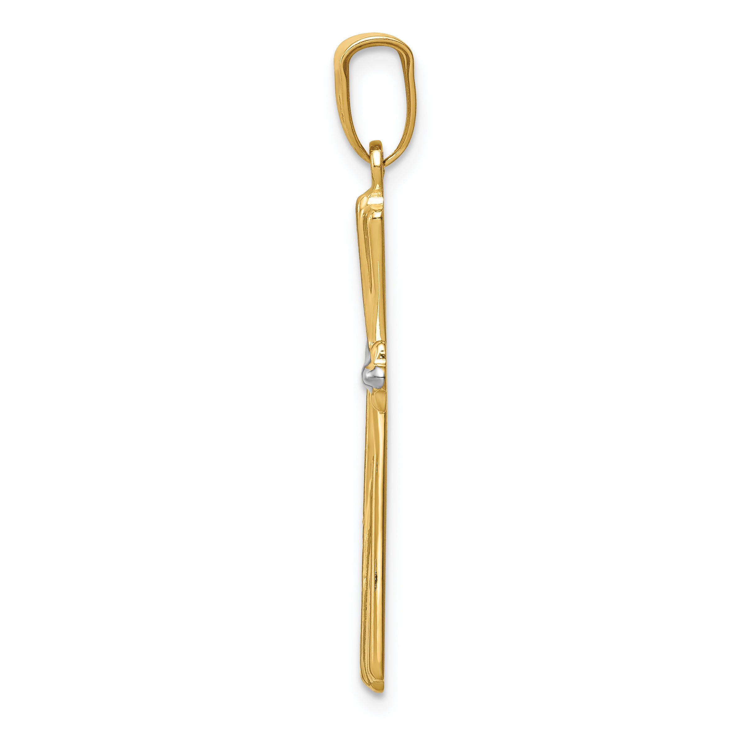 14K Gold Diamond-Cut Cross Pendant with Polished Rhodium Accents