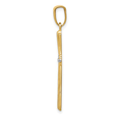 14K Gold Diamond-Cut Cross Pendant with Polished Rhodium Accents