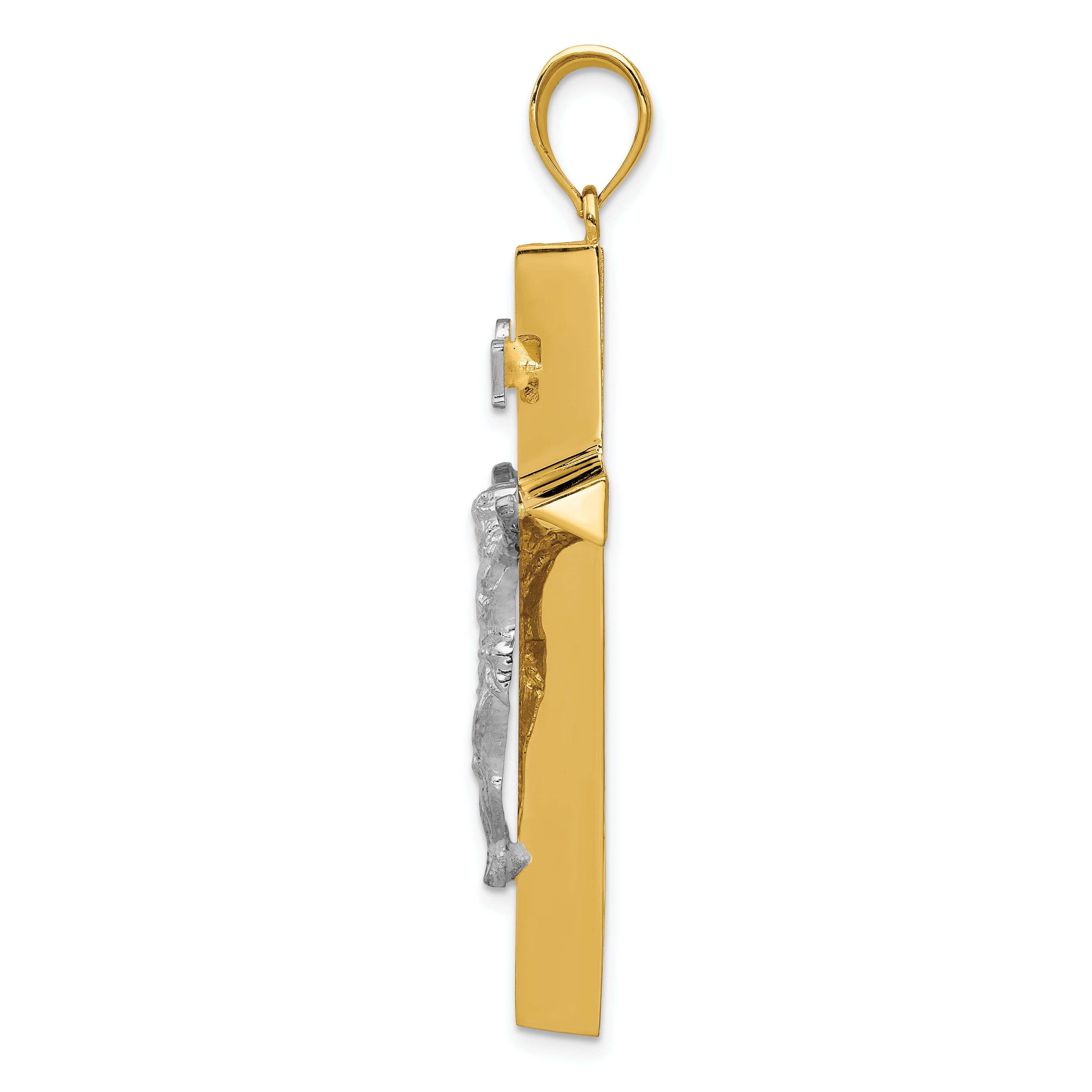 14K Two-Tone Gold INRI Hollow Crucifix Pendant Polished Finish