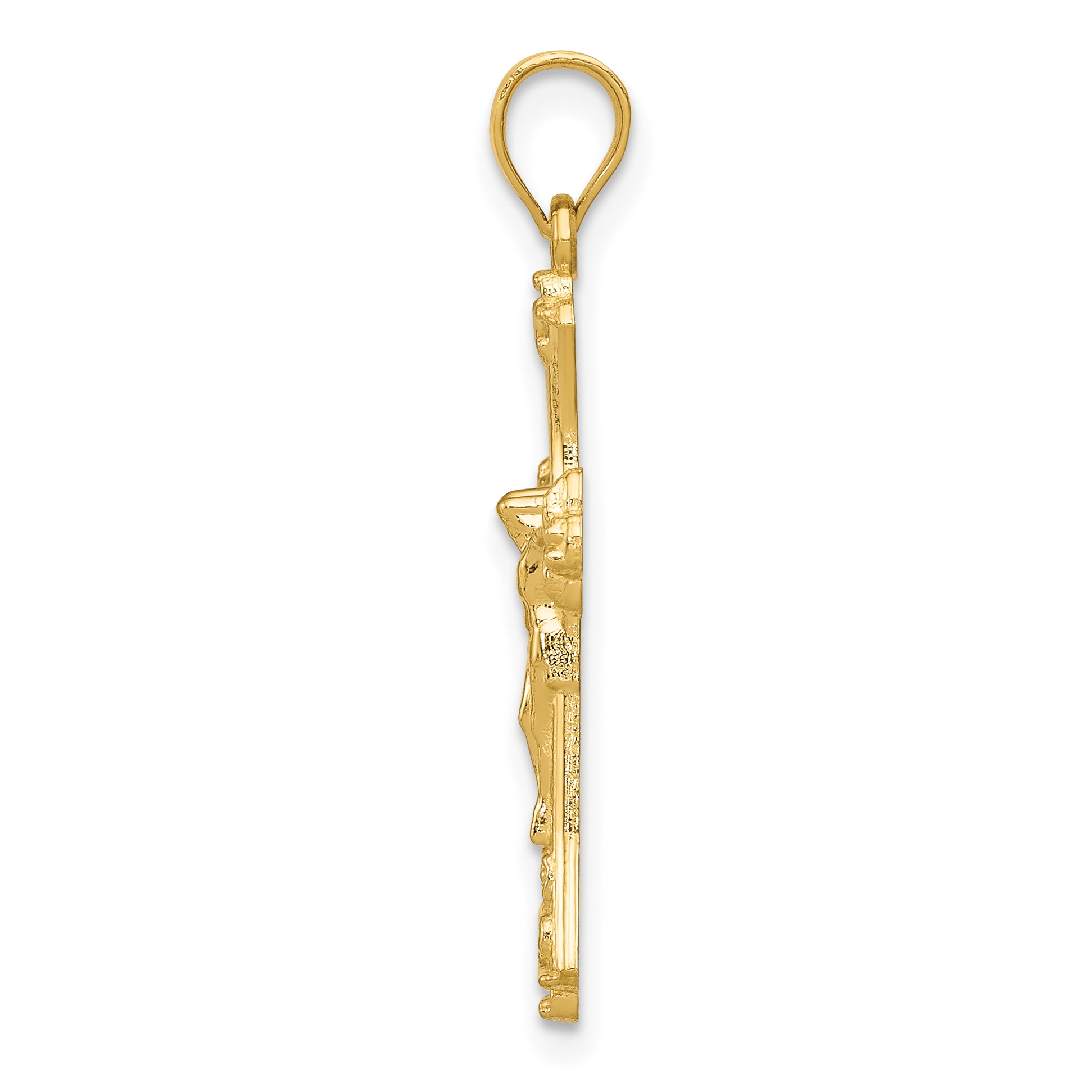 14K Gold Crucifix Pendant with Polished Finish  Solid and Textured Design