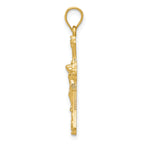 14K Gold Crucifix Pendant with Polished Finish  Solid and Textured Design
