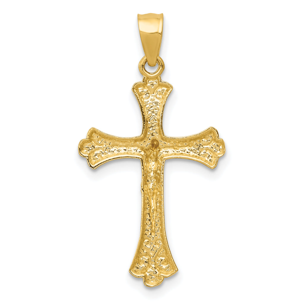 14K Gold Crucifix Pendant with Polished Finish  Solid and Textured Design