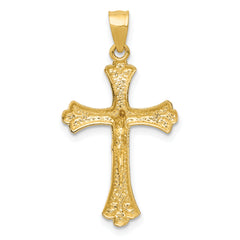 14K Gold Crucifix Pendant with Polished Finish  Solid and Textured Design