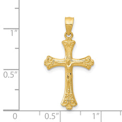 14K Gold Crucifix Pendant with Polished Finish  Solid and Textured Design