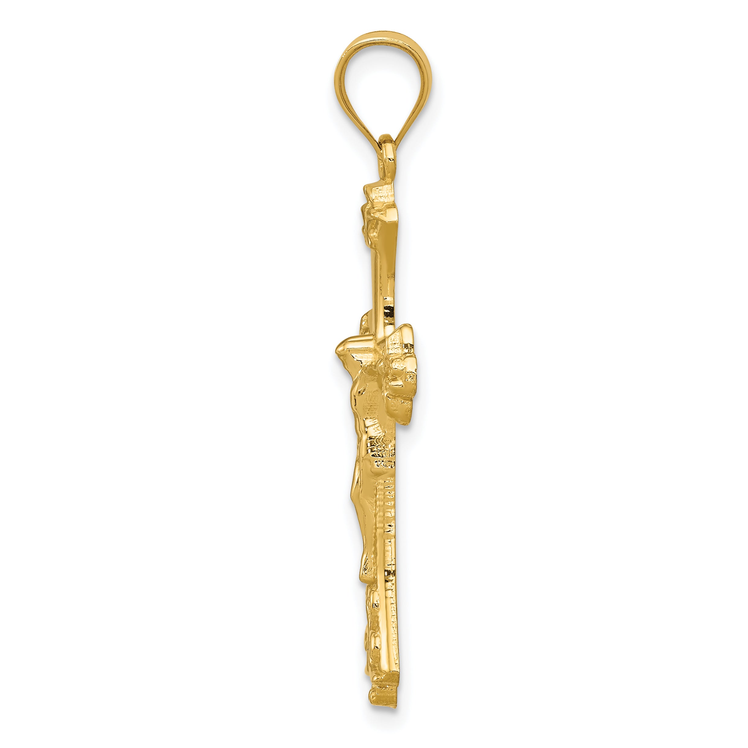 14K Gold Crucifix Pendant with Polished Finish  Solid and Textured Design