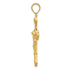14K Gold Crucifix Pendant with Polished Finish  Solid and Textured Design