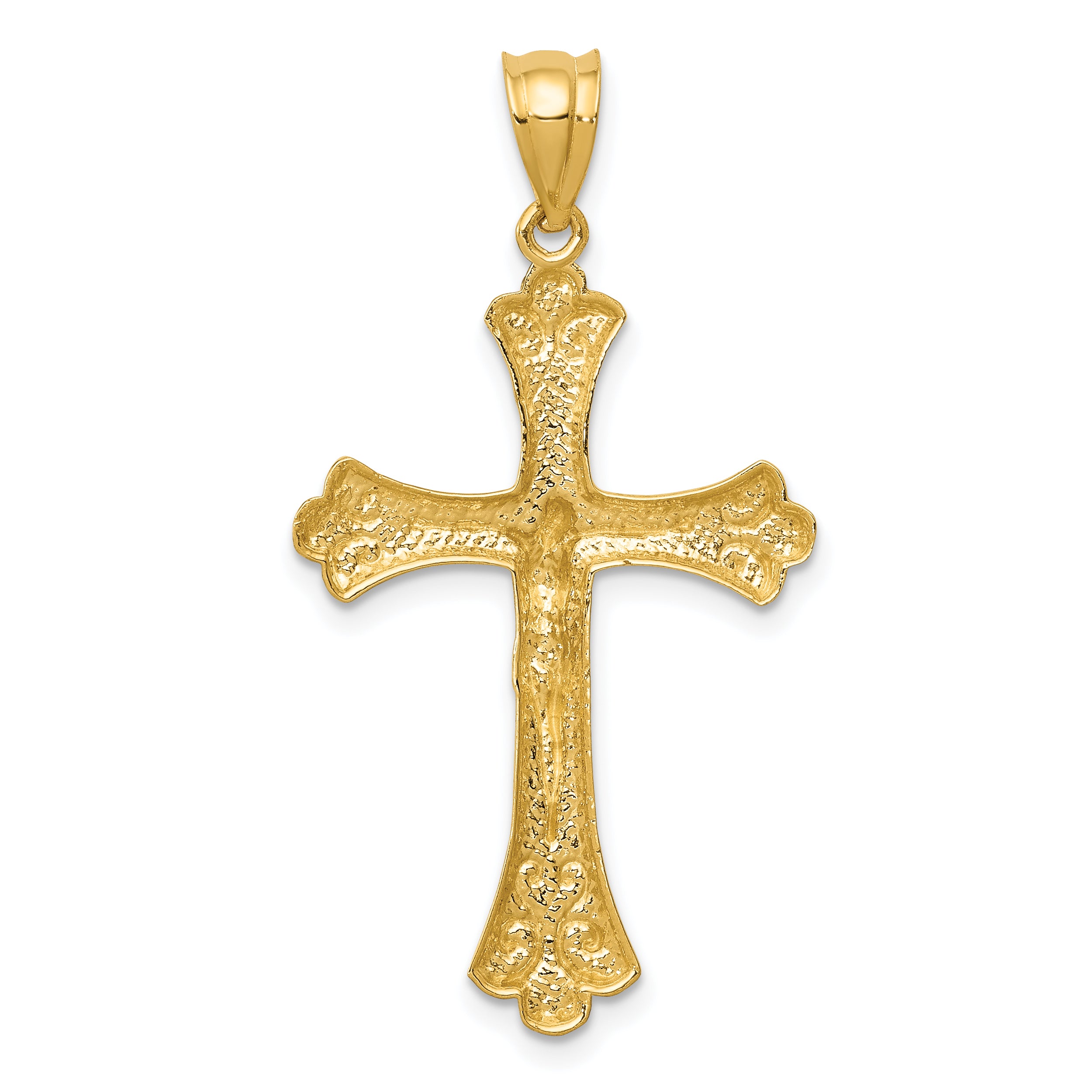 14K Gold Crucifix Pendant with Polished Finish  Solid and Textured Design