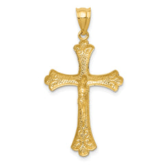 14K Gold Crucifix Pendant with Polished Finish  Solid and Textured Design