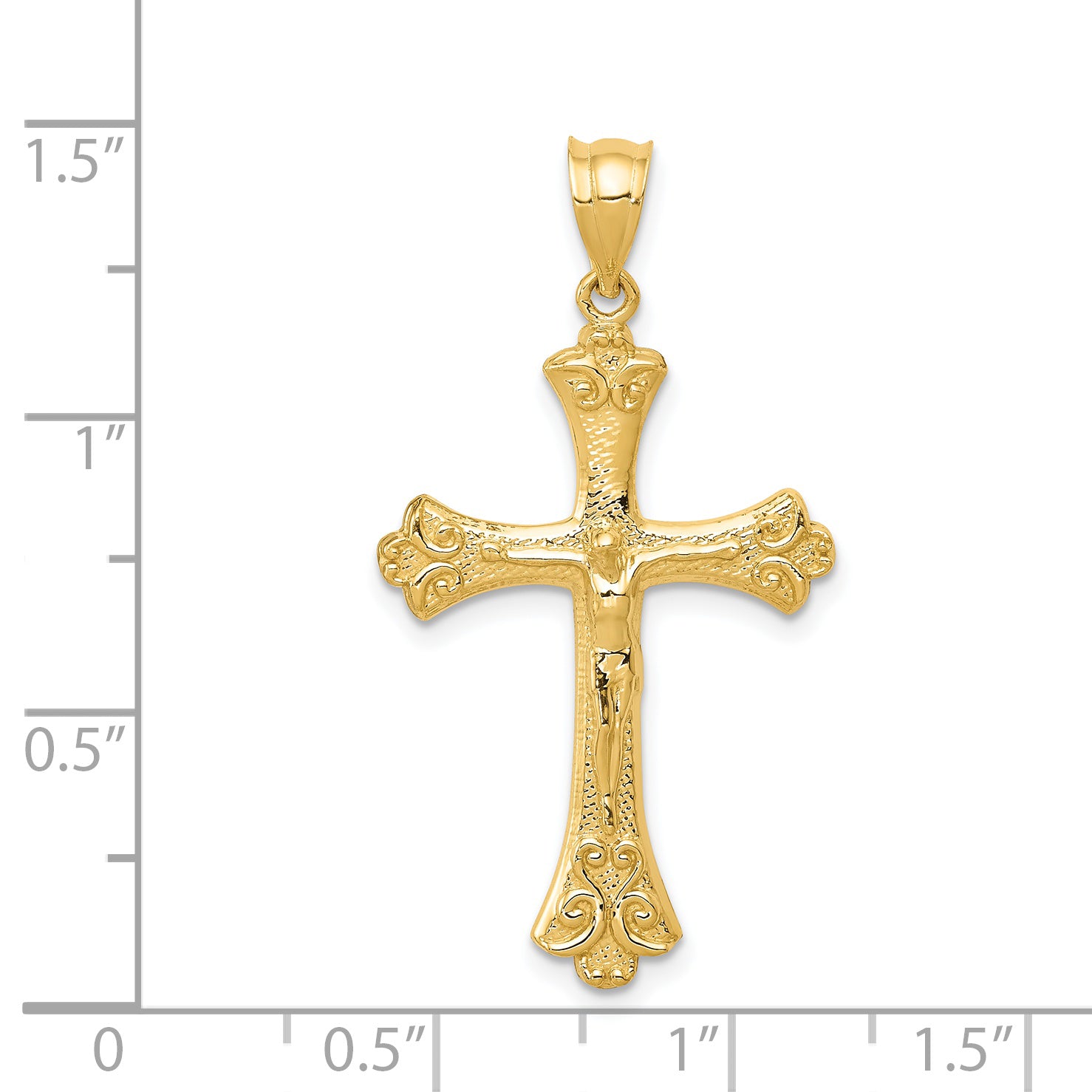 14K Gold Crucifix Pendant with Polished Finish  Solid and Textured Design