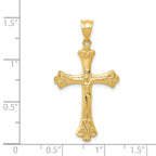 14K Gold Crucifix Pendant with Polished Finish  Solid and Textured Design
