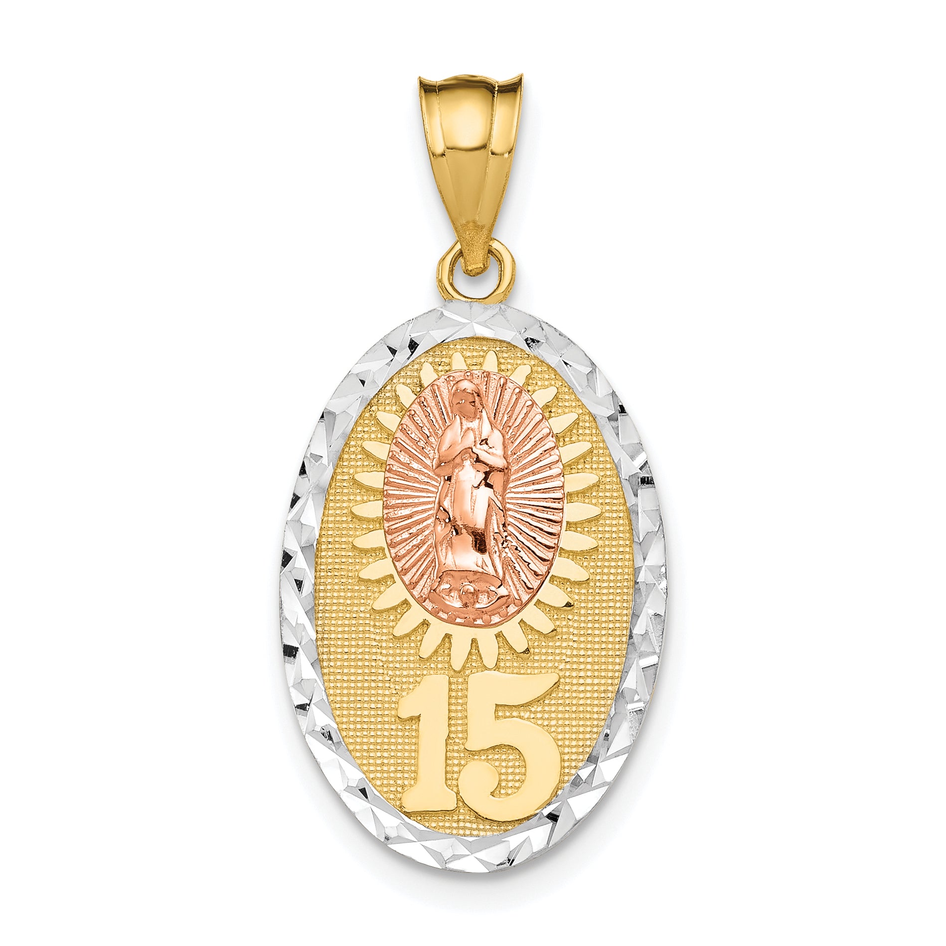14K Two-tone w/White Rhodium Lady Guadalupe 15 Pendant